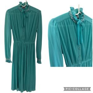 American Vtg Discovery Fashions L.T.D blue ruffled pleated sequin dress small